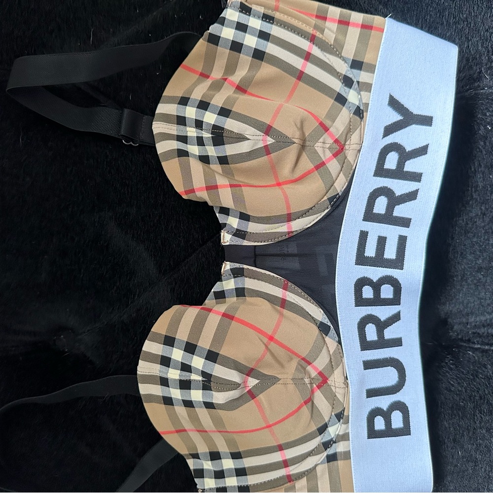 Burberry Black and White Logo Band Bra